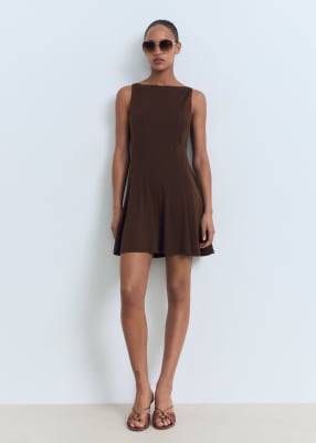 Mango Sleeveless Pleated Detailing Mini Dress In Brown