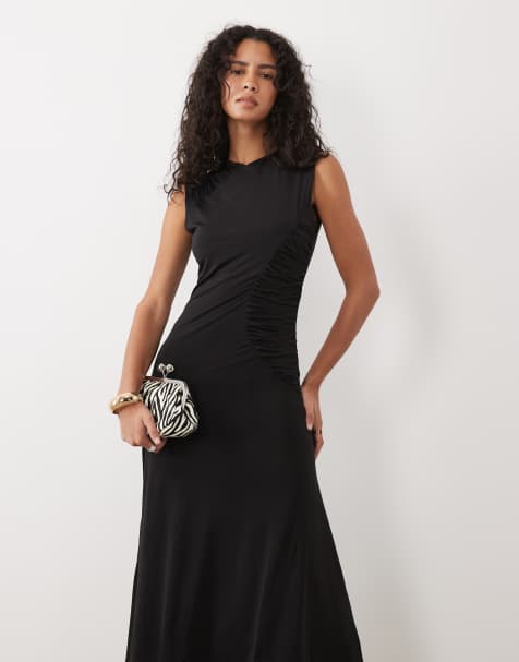 Mango sleeveless ruched midi dress in black - view 1