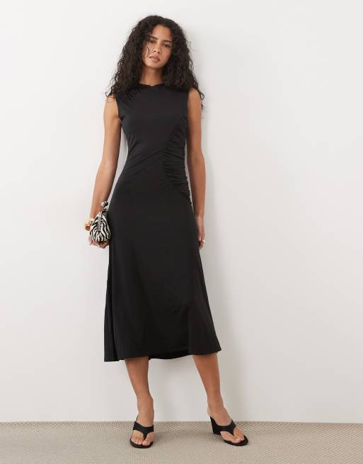 Mango sleeveless ruched midi dress in black, 2 of 4
