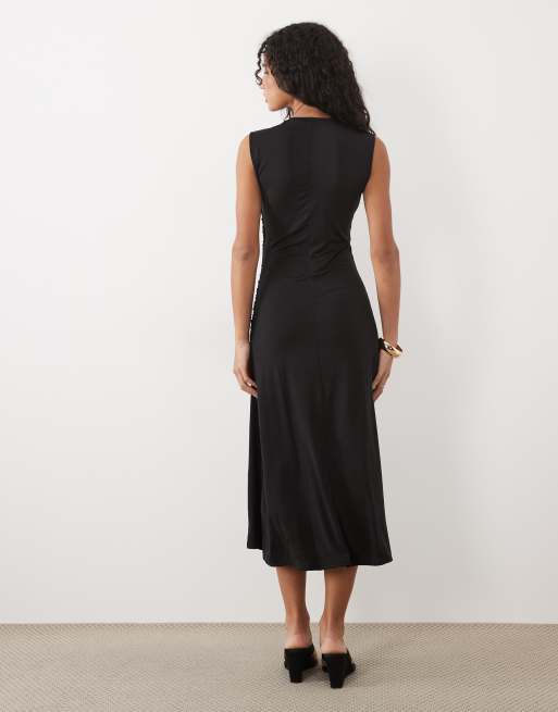 Mango sleeveless ruched midi dress in black, 4 of 4