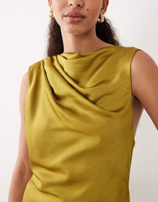 Mango sleeveless ruched mini dress in yellow, 3 of 4