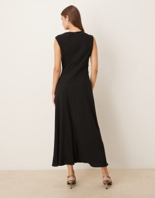 Mango Sleeveless Ruched Side Midi Dress In Black