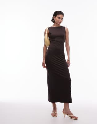 Mango Sleeveless Satin Midaxi Dress In Brown