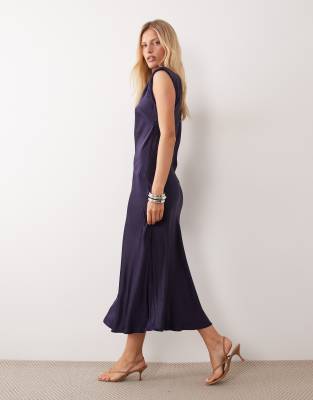 Mango Sleeveless Satin Midi Dress In Blue
