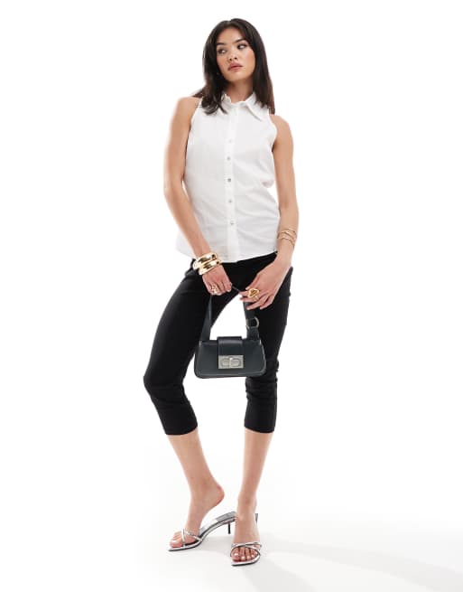 Mango sleeveless shirt in white, 2 of 4
