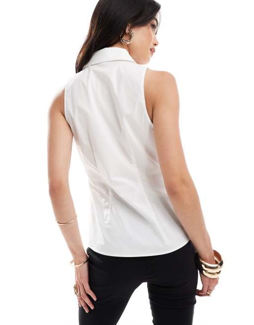 Mango sleeveless shirt in white, 4 of 4