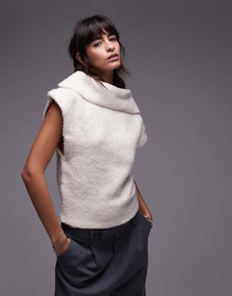 Mango sleeveless shoulder pad knitted top in white - view 1
