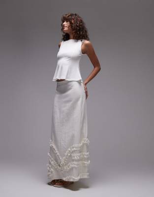 Mango Sleeveless Structured Peplum Hem Top In White