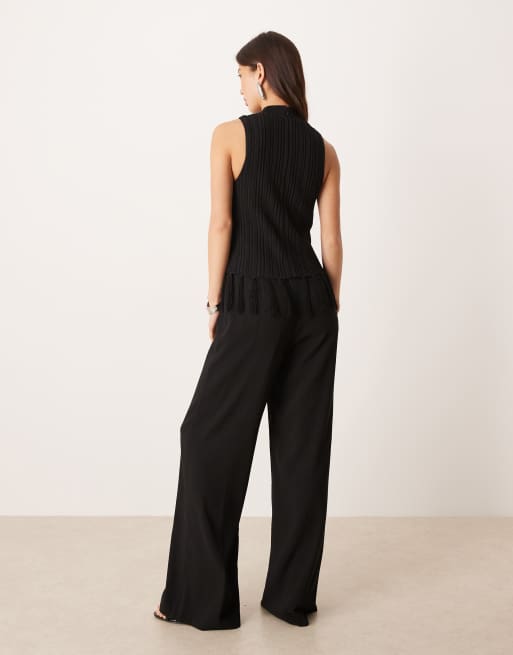 Mango sleeveless textured jumpsuit in black, 3 of 4