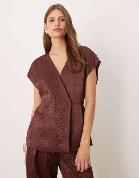 Mango sleeveless tie waist top in brown - part of a set - view 1