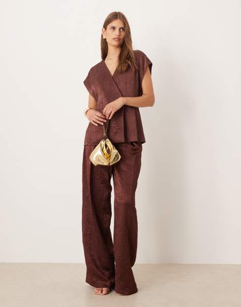 Mango sleeveless tie waist top & trouser co-ord in brown - view 1