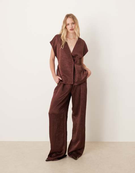 Mango sleeveless tie waist top & trouser co-ord in brown - view 1