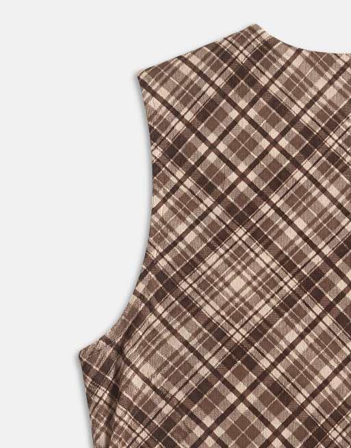 Mango sleeveless top in brown check, 8 of 8