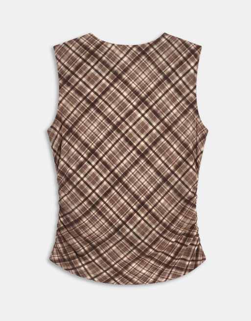 Mango sleeveless top in brown plaid, 5 of 7
