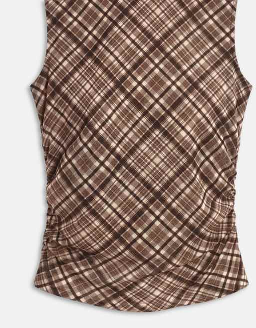 Mango sleeveless top in brown plaid, 7 of 7