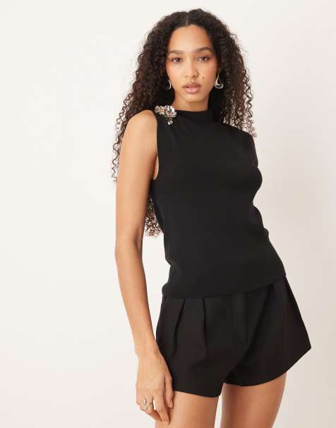 Mango sleeveless top with hardware detail in black