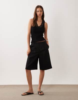 Mango Sleeveless Top With Lace Trim In Black