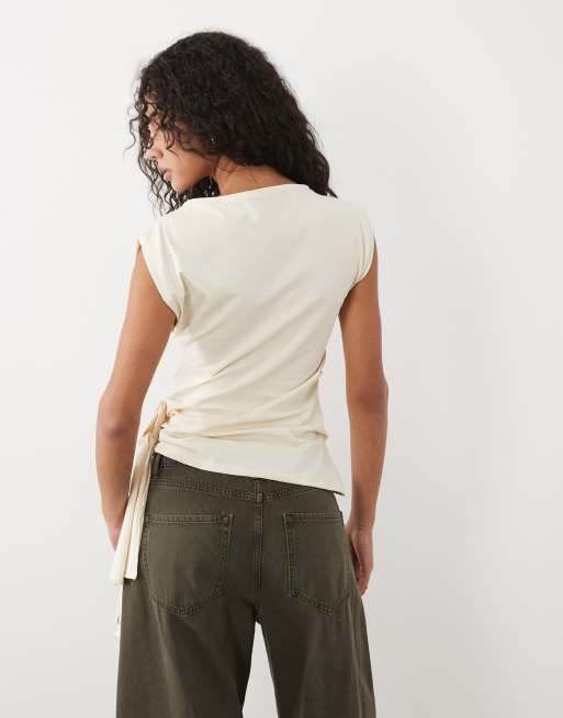 Mango sleeveless top with tie waist in ecru, 4 of 4