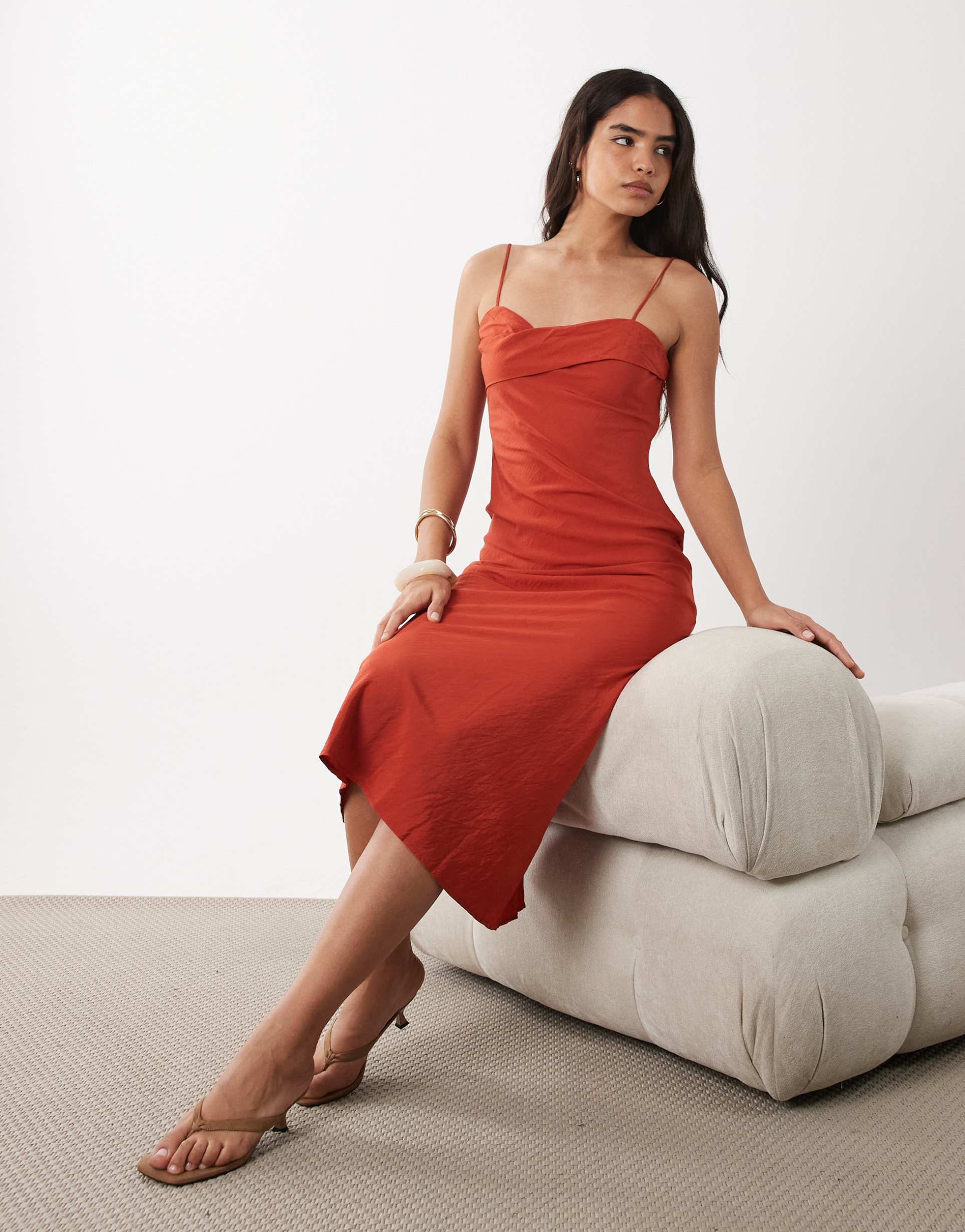 mango sleeveless wrap detail midi dress with open back detail in red