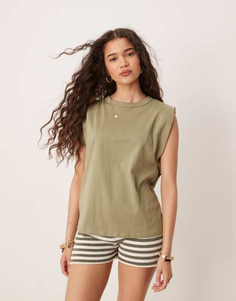 Mango sleevess shoulder detail vest in sage green - view 1