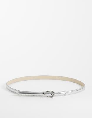 Mango Slim Belt In Silver