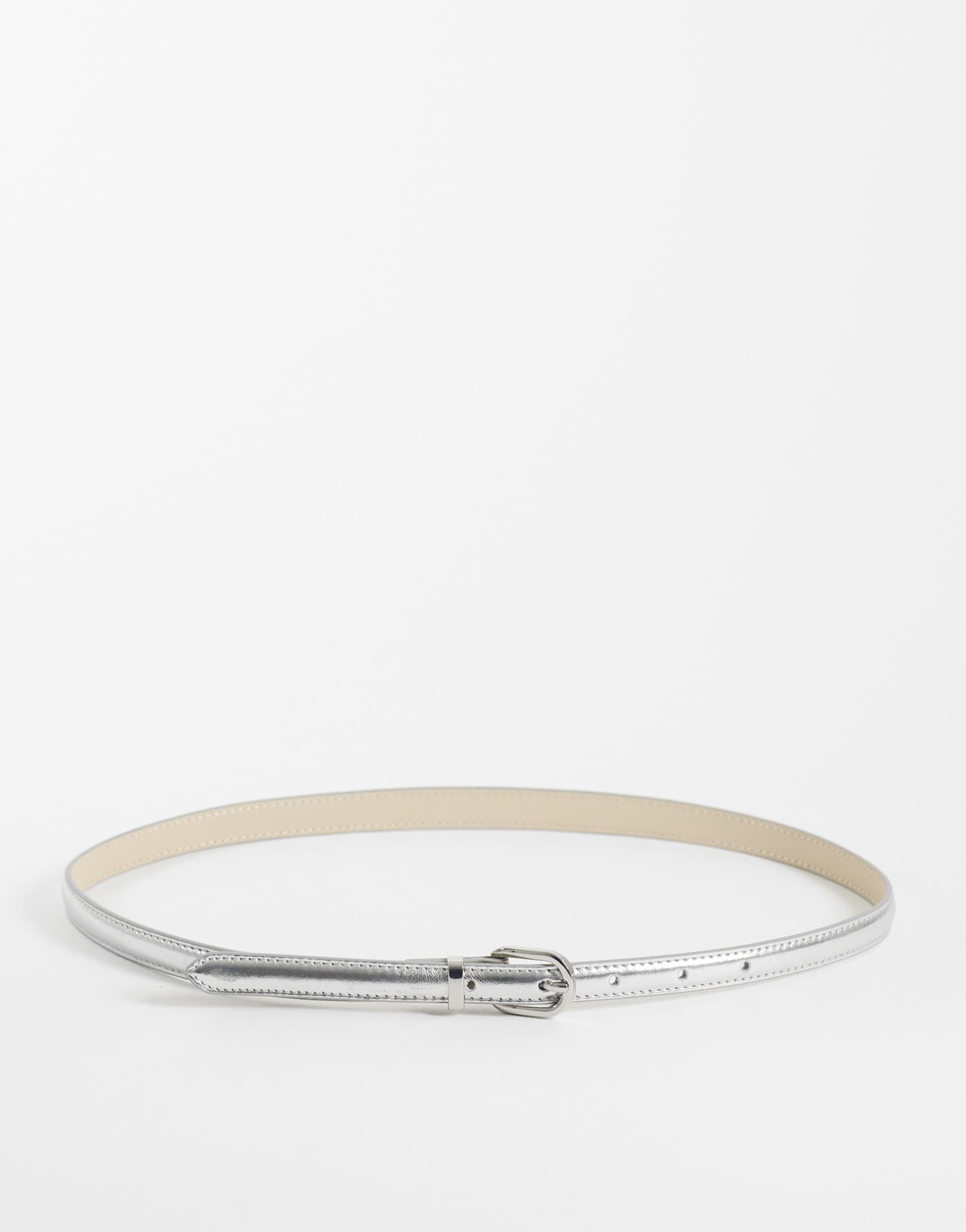 mango slim belt in silver tone