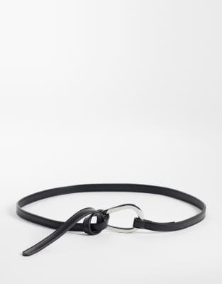 Mango Slim Belt With Statement Buckle In Black