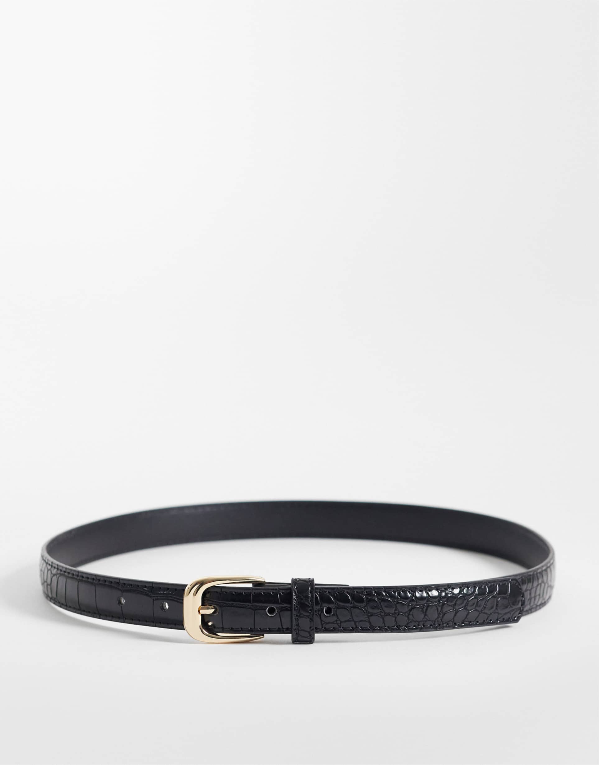 mango slim croc effect belt in black