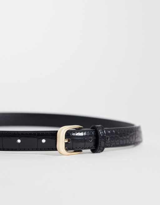 Mango slim croc effect belt in black, 2 of 3