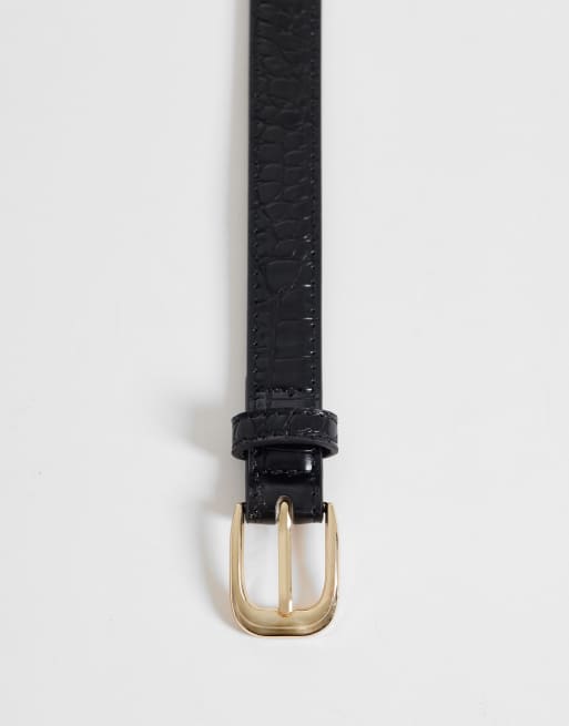 Mango slim croc effect belt in black, 3 of 3