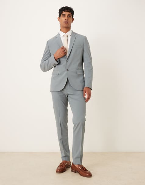 Mango slim fit blazer and tailored trouser co-ord in pastel grey - view 1