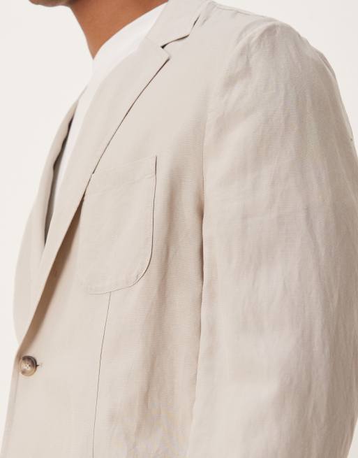 Mango – Slim-Fit-Blazer aus Leinenmix in Hellbeige, Kombiteil, 5 von 5
