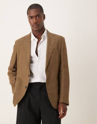 Mango - Slim-fit blazer van linnen in bruin - view 1