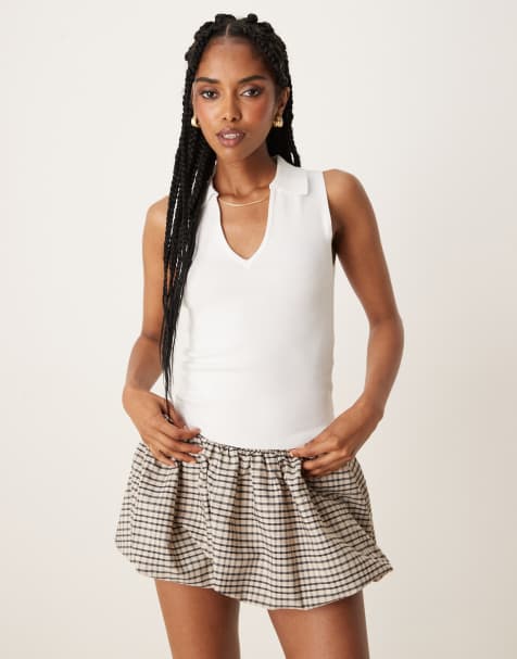 Mango slim fit collard tank top in light beige - view 1