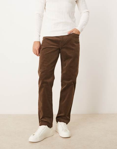 Mango slim fit cord trousers in brown