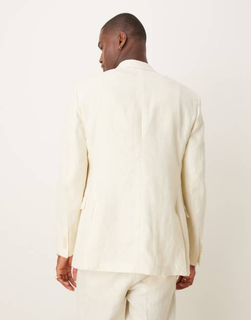 Mango slim fit double breasted linen suit blazer in ecru - part of a set