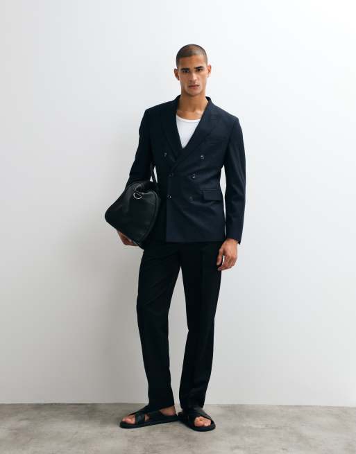 Mango slim fit double breasted suit blazer co-ord in navy, 4 of 5