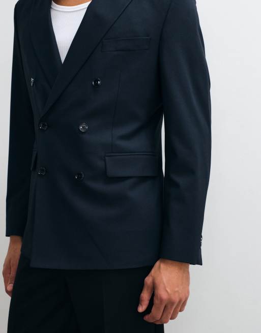 Mango slim fit double breasted suit blazer co-ord in navy, 5 of 5