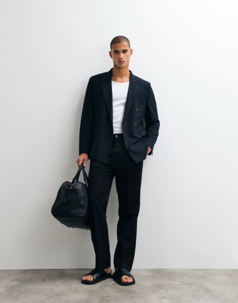 Mango slim fit double breasted suit blazer in navy - part of a set - view 1