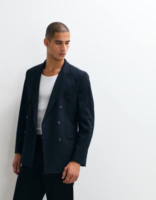 Mango Slim Fit Double Breasted Suit Blazer In Blue