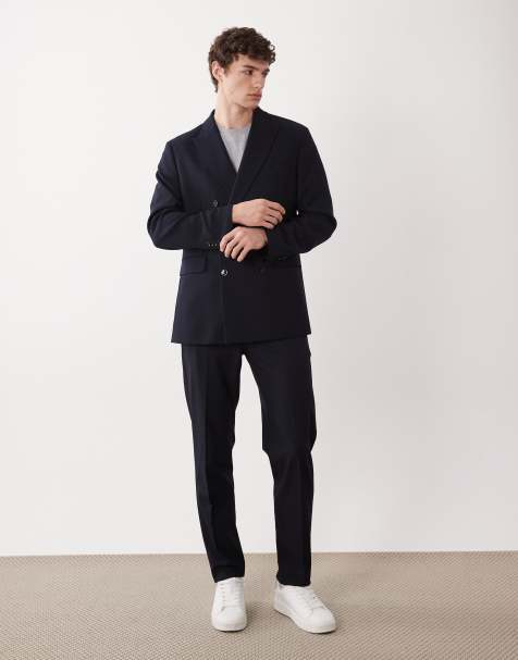 Mango slim fit double breasted suit blazer & trouser co-ord in navy - view 1