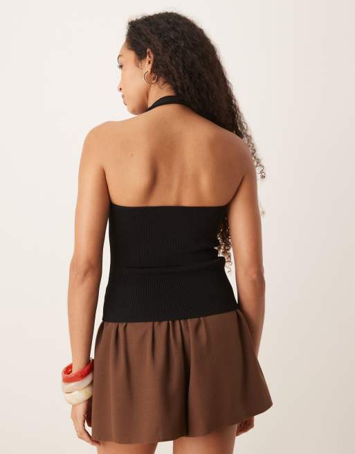 Mango - Slim-fit fijngebreid hemdje met V-hals in zwart, 3 van 4