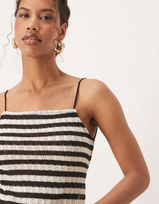 Mango - Slim-fit, fijngebreide gestreepte top in zwart, deel van co-ord set, 4 van 4