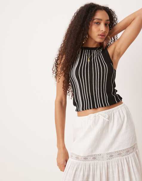 Mango slim fit fine knit striped tank top in black - part of a set - view 1