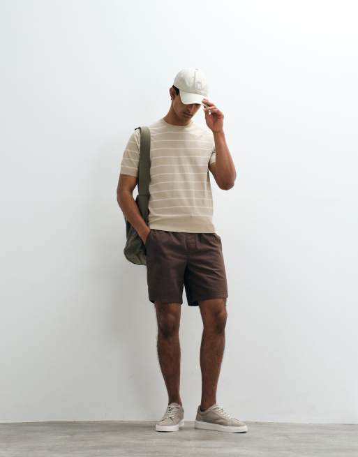 Mango - Slim-fit gebreid gestreept T-shirt in beige, 2 van 5