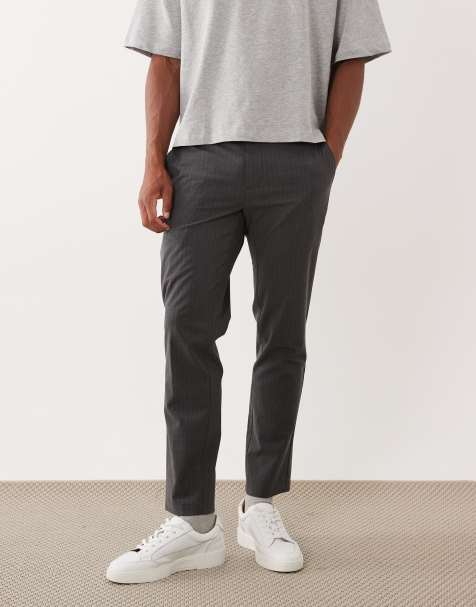 Mango – Slim-Fit-Hose in Grau mit Nadelstreifen und elastischem Bund - view 1