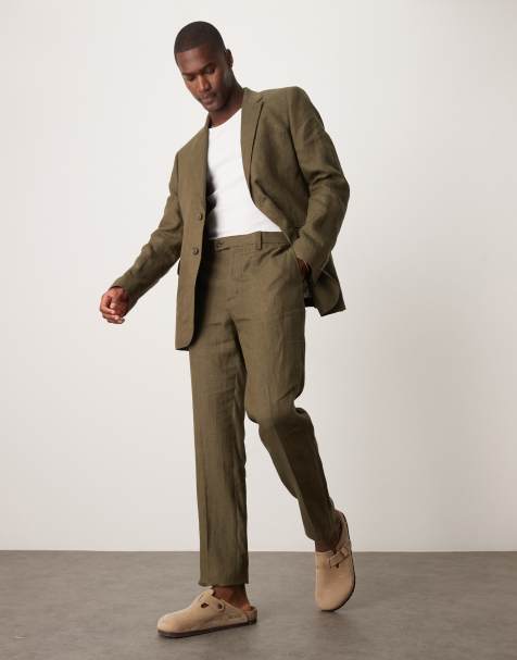 Mango slim fit linen suit trousers in green co-ord