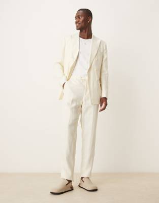 Mango Mango slim fit linen suit trousers in ecru co-ord-Neutral