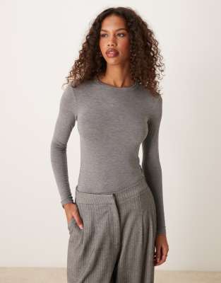 slim fit long sleeve top in gray