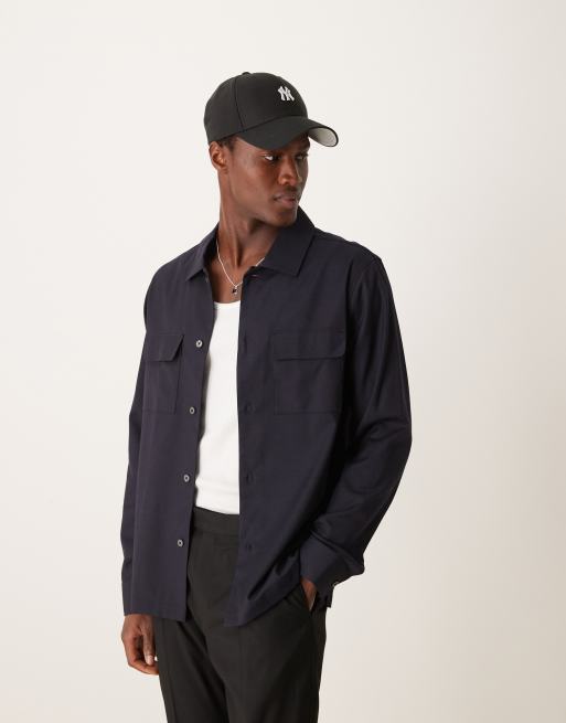 Mango - Slim-fit overhemd met zakdetail in marineblauw